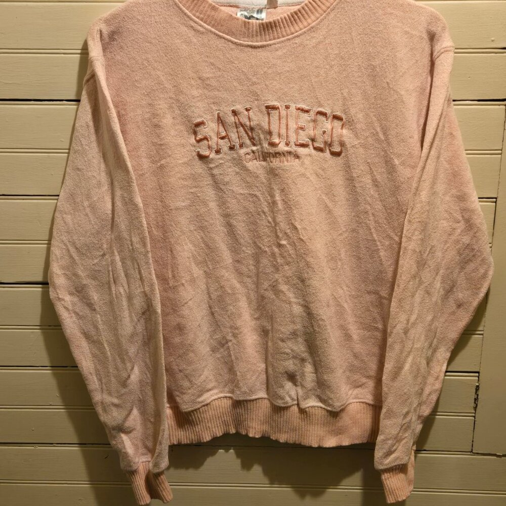 ESY Surf Co Sweatshirt Women's L San Diego California Embroidered Pink Crewneck